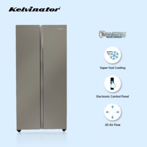 Kelvinator 500 litres Side-by-Side Refrigerator, Shiny Silver KRS-B520SSV